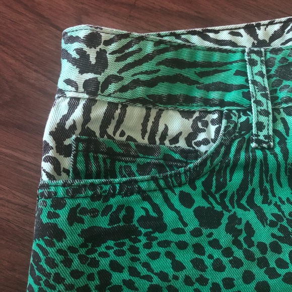 Vintage 90’s  Animal Print Denim Mini Skirt Jade Green Black Size Small S - Picture 6 of 14